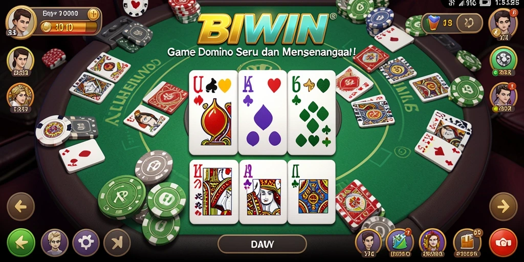 Tangkapan layar utama BIWIN menampilkan pemain menikmati gameplay Domino yang mengasyikkan.