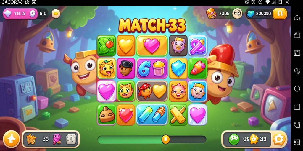 Screenshot menunjukkan gameplay seru permainan Match-3.