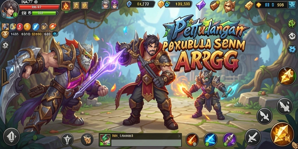 Tangkapan layar gameplay INA777 menampilkan aksi pertarungan seru di dunia fantasi.