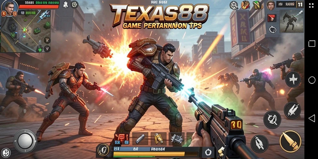 Tampilan gameplay seru TEXAS88 dalam mode TPS.