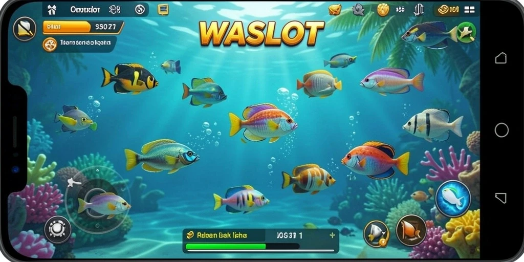 Tampilan gameplay seru dalam WASLOT saat menembak ikan.